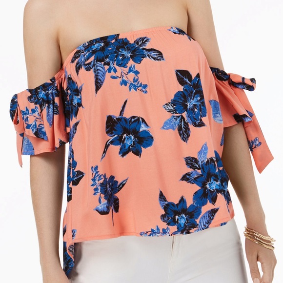 gypsies and moondust Tops - Floral Off the Shoulder Tie Sleeve Top